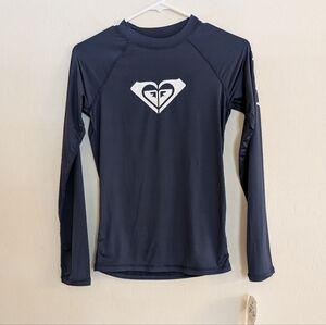 NWT Roxy Navy Girls Rash Guard Long Sleeve Logo Whole Hearted - Size XL